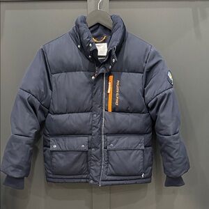 Polarn O. Pyret Navy Puffer Jacket with Orange Accents